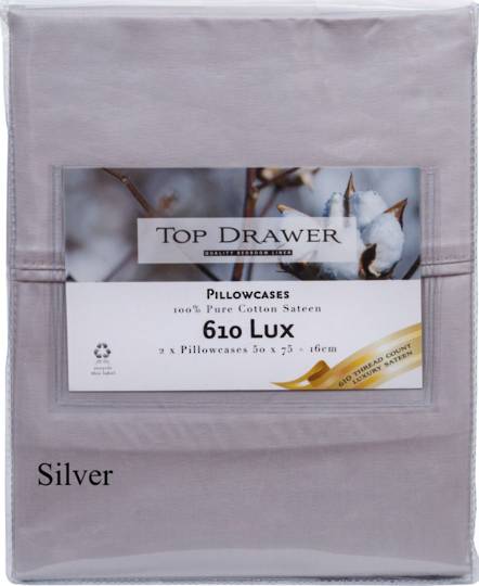 Top Drawer - 610TC 100% Cotton Luxury Sateen Lifestyle Sheet Sets - Suitable for Tempur and Adjustable Mattress - Silver